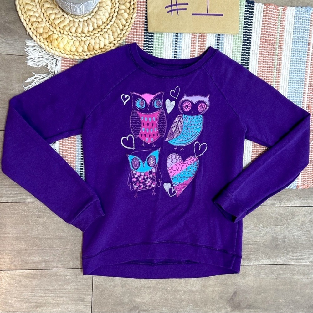 Vintage Hanes Girls Purple Owl Pullover Sweatshirt Comfort Blend Size XL